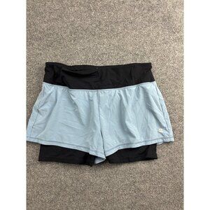 Sweaty Betty Running Shorts Womens Medium Blue Black 2-in-1 Lined Back Zip Gym